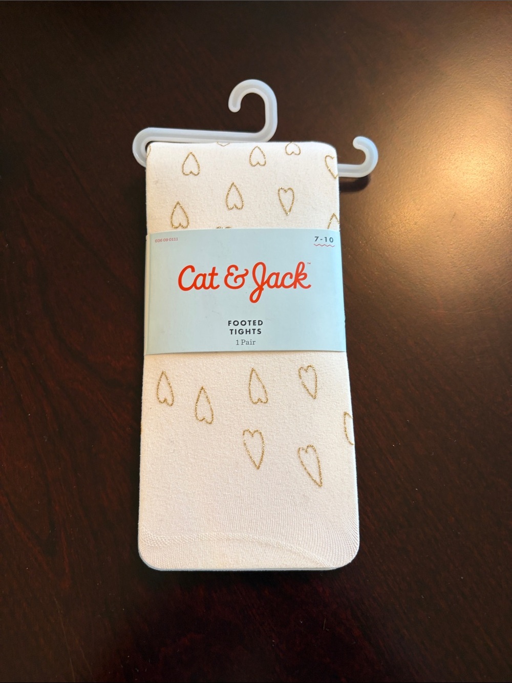 Cat & Jack Cream Tights with Gold Heart Pattern